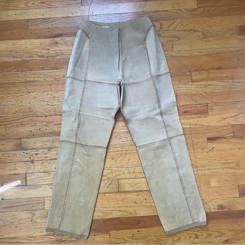 SMH Vintage Tan Leather Crochet Trim Pants Size 10 - Picture 2 of 8